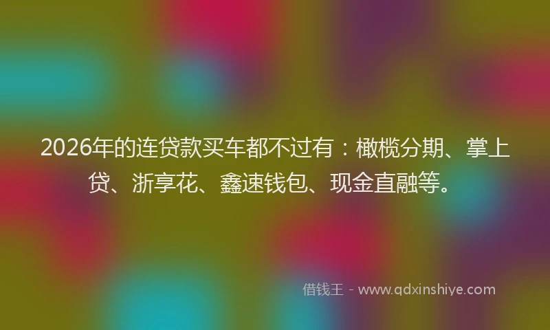 2026年的连贷款买车都不过有：橄榄分期、掌上贷、浙享花、鑫速钱包、现金直融等。
