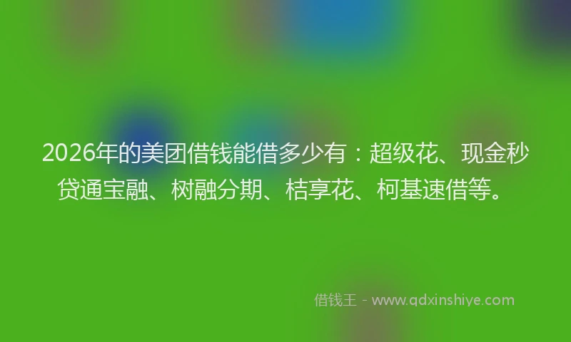 2026年的美团借钱能借多少有：超级花、现金秒贷通宝融、树融分期、桔享花、柯基速借等。