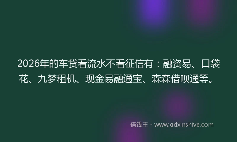 2026年的车贷看流水不看征信有：融资易、口袋花、九梦租机、现金易融通宝、森森借呗通等。
