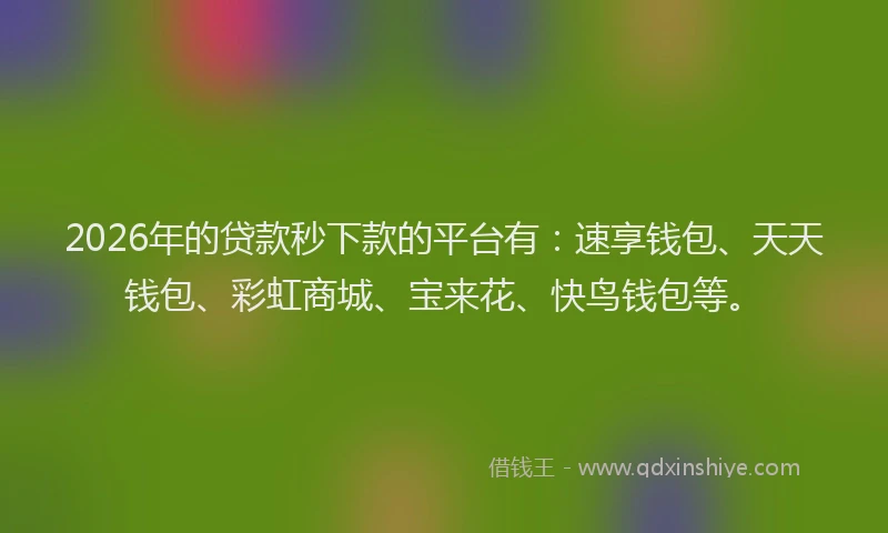 2026年的贷款秒下款的平台有：速享钱包、天天钱包、彩虹商城、宝来花、快鸟钱包等。