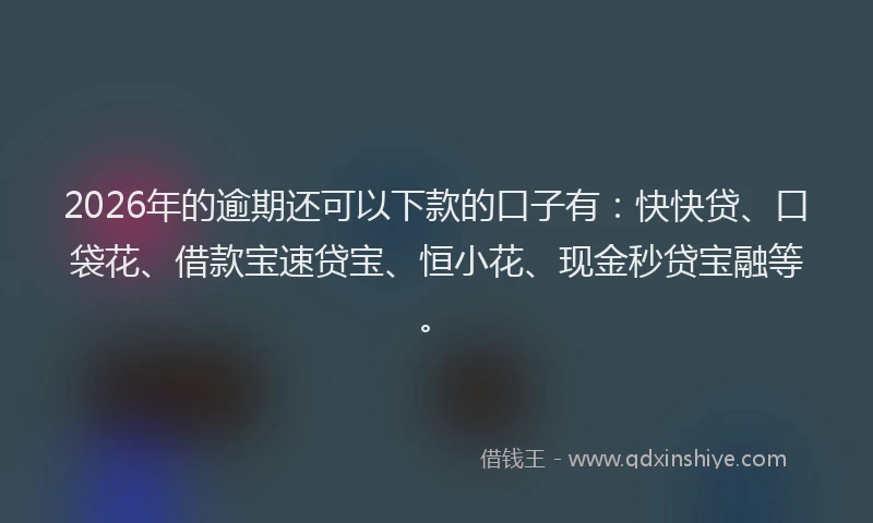 2026年的逾期还可以下款的口子有：快快贷、口袋花、借款宝速贷宝、恒小花、现金秒贷宝融等。