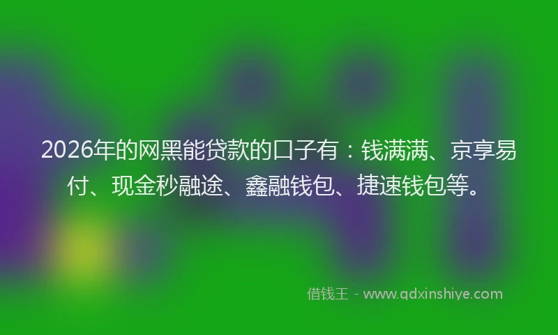 2026年的网黑能贷款的口子有：钱满满、京享易付、现金秒融途、鑫融钱包、捷速钱包等。