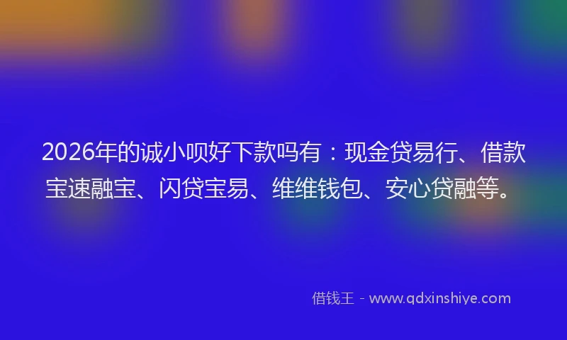 2026年的诚小呗好下款吗有：现金贷易行、借款宝速融宝、闪贷宝易、维维钱包、安心贷融等。