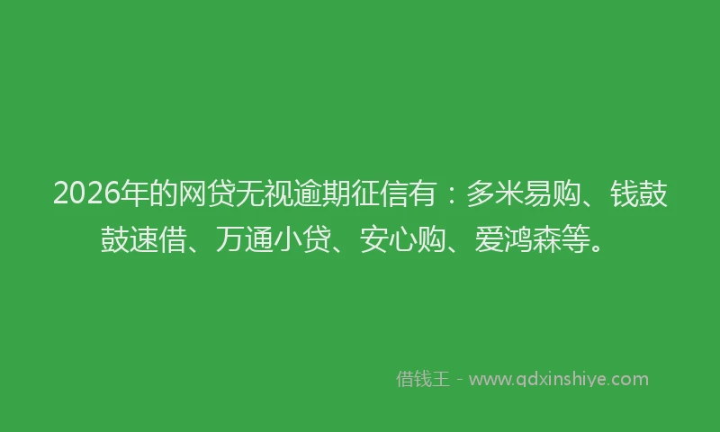 2026年的网贷无视逾期征信有：多米易购、钱鼓鼓速借、万通小贷、安心购、爱鸿森等。