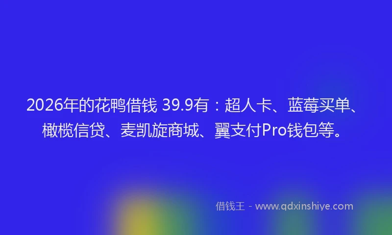 2026年的花鸭借钱 39.9有：超人卡、蓝莓买单、橄榄信贷、麦凯旋商城、翼支付Pro钱包等。