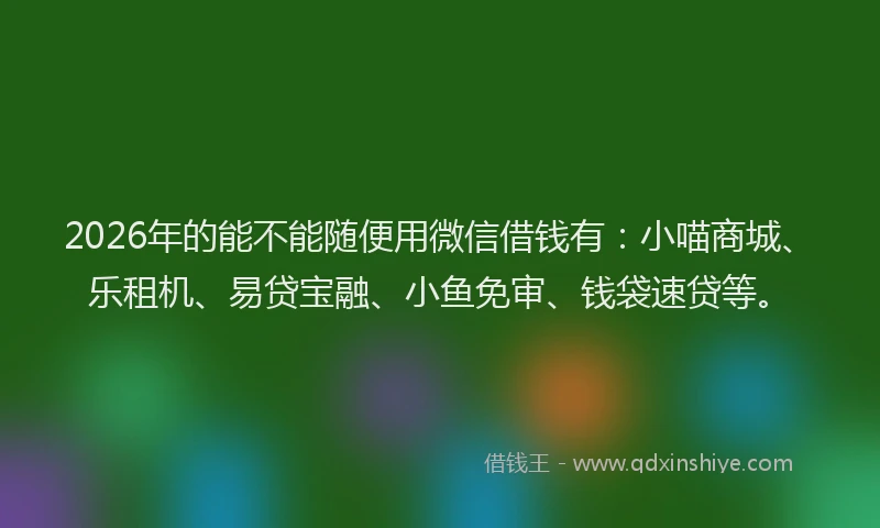 2026年的能不能随便用微信借钱有：小喵商城、乐租机、易贷宝融、小鱼免审、钱袋速贷等。