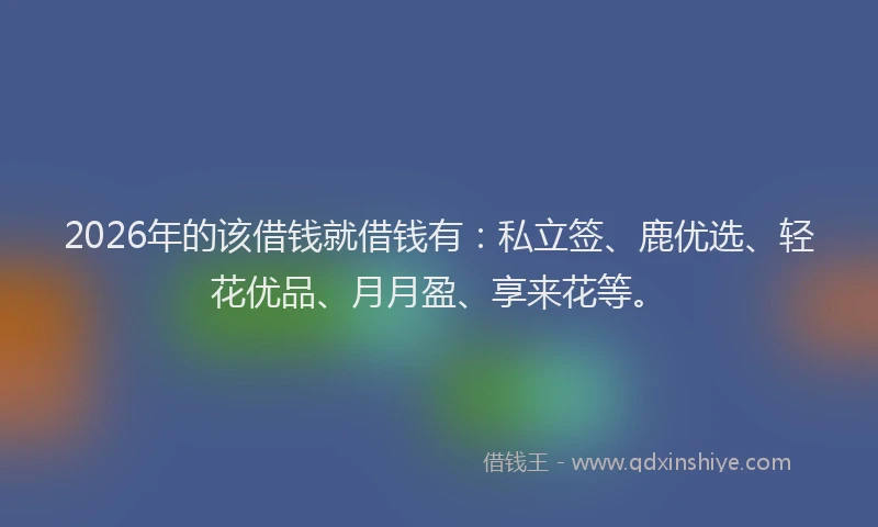 2026年的该借钱就借钱有：私立签、鹿优选、轻花优品、月月盈、享来花等。