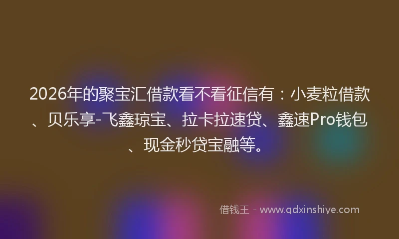 2026年的聚宝汇借款看不看征信有：小麦粒借款、贝乐享-飞鑫琼宝、拉卡拉速贷、鑫速Pro钱包、现金秒贷宝融等。