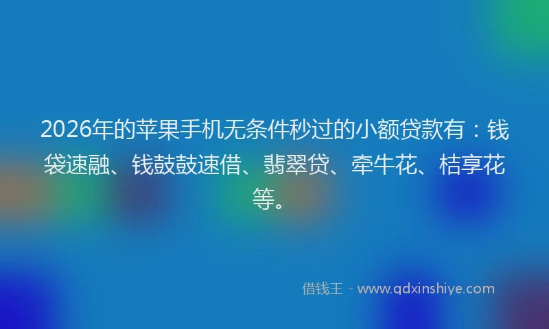 2026年的苹果手机无条件秒过的小额贷款有：钱袋速融、钱鼓鼓速借、翡翠贷、牵牛花、桔享花等。