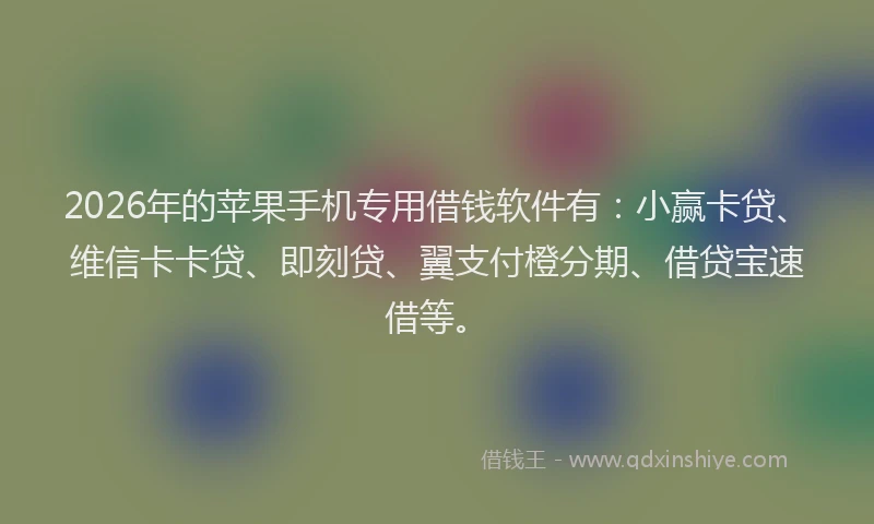 2026年的苹果手机专用借钱软件有：小赢卡贷、维信卡卡贷、即刻贷、翼支付橙分期、借贷宝速借等。