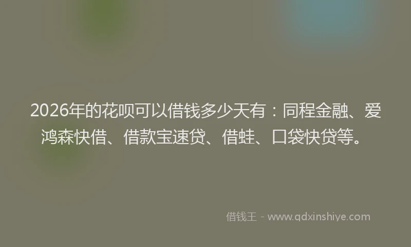 2026年的花呗可以借钱多少天有：同程金融、爱鸿森快借、借款宝速贷、借蛙、口袋快贷等。