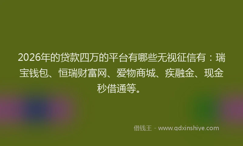 2026年的贷款四万的平台有哪些无视征信有：瑞宝钱包、恒瑞财富网、爱物商城、疾融金、现金秒借通等。