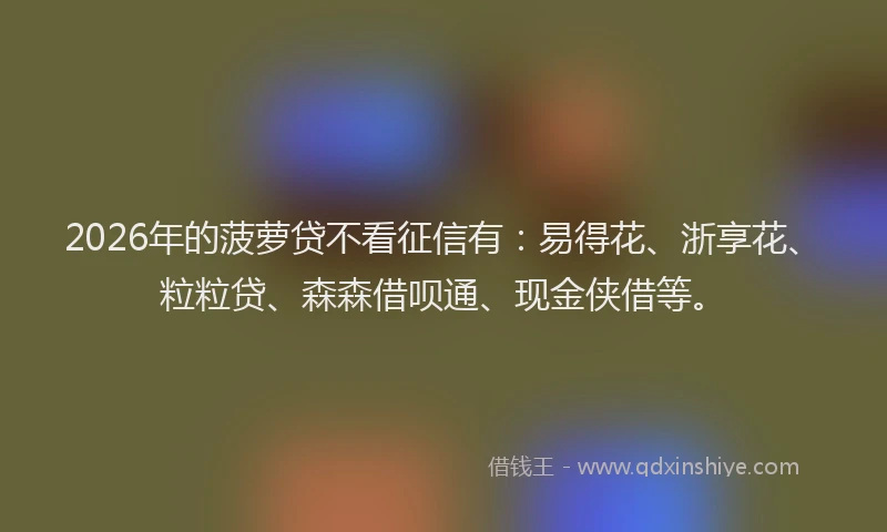 2026年的菠萝贷不看征信有：易得花、浙享花、粒粒贷、森森借呗通、现金侠借等。