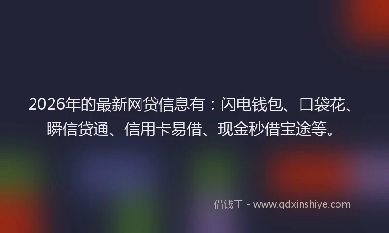 2026年的最新网贷信息有：闪电钱包、口袋花、瞬信贷通、信用卡易借、现金秒借宝途等。