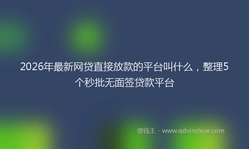 2026年最新网贷直接放款的平台叫什么，整理5个秒批无面签贷款平台