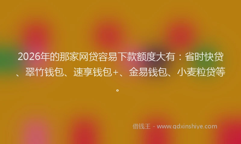 2026年的那家网贷容易下款额度大有：省时快贷、翠竹钱包、速享钱包+、金易钱包、小麦粒贷等。