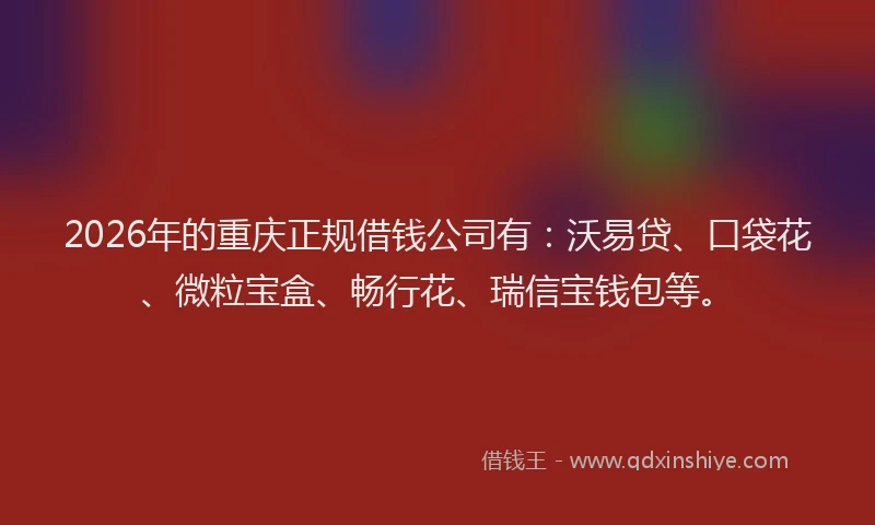 2026年的重庆正规借钱公司有：沃易贷、口袋花、微粒宝盒、畅行花、瑞信宝钱包等。