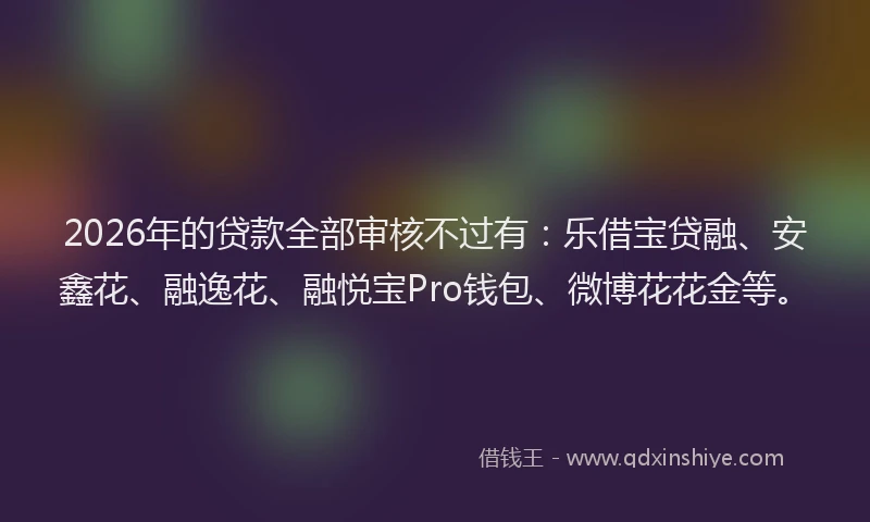 2026年的贷款全部审核不过有：乐借宝贷融、安鑫花、融逸花、融悦宝Pro钱包、微博花花金等。