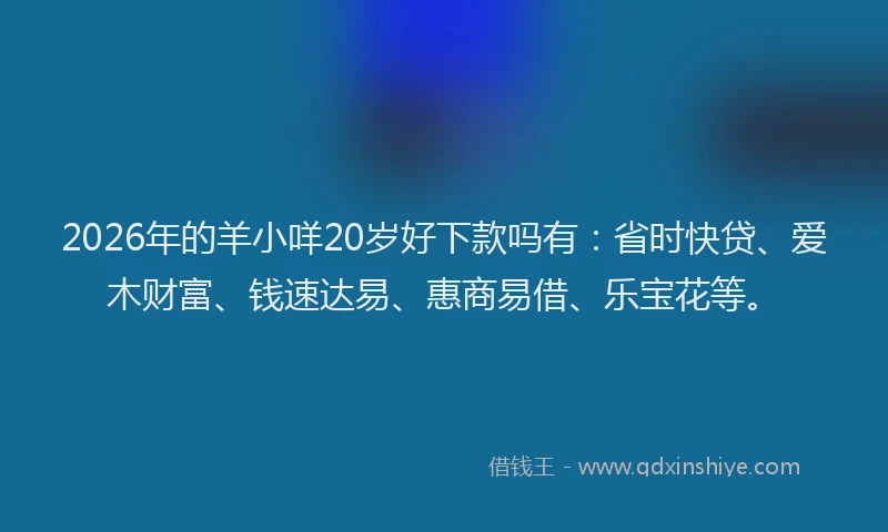 2026年的羊小咩20岁好下款吗有：省时快贷、爱木财富、钱速达易、惠商易借、乐宝花等。
