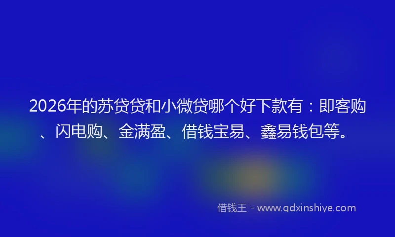 2026年的苏贷贷和小微贷哪个好下款有：即客购、闪电购、金满盈、借钱宝易、鑫易钱包等。