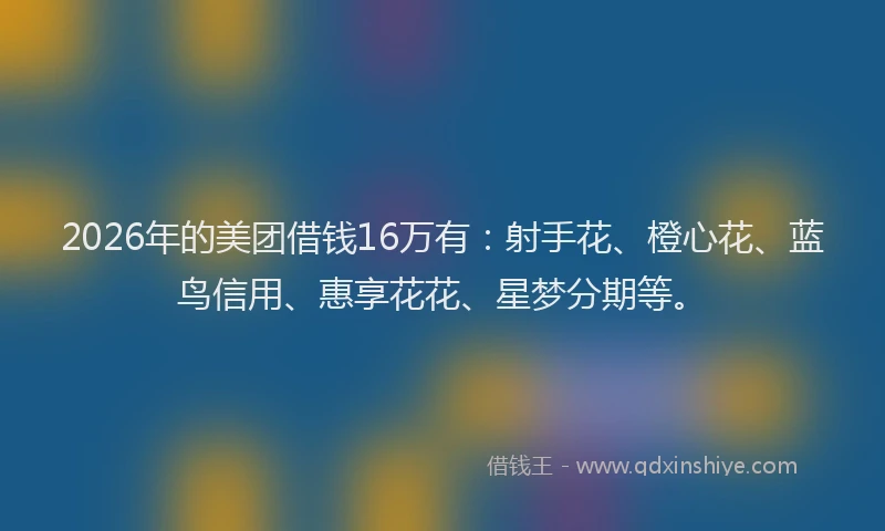 2026年的美团借钱16万有：射手花、橙心花、蓝鸟信用、惠享花花、星梦分期等。