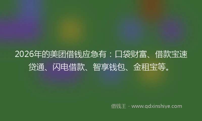 2026年的美团借钱应急有：口袋财富、借款宝速贷通、闪电借款、智享钱包、金租宝等。