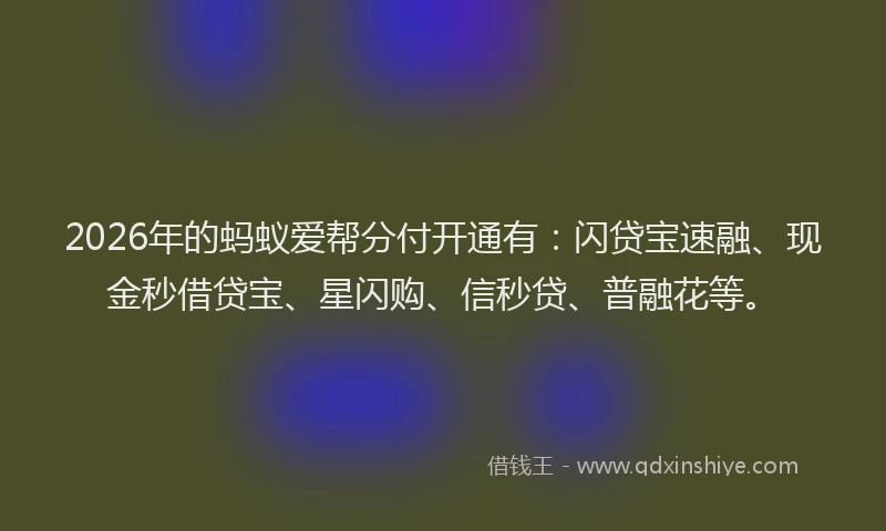 2026年的蚂蚁爱帮分付开通有：闪贷宝速融、现金秒借贷宝、星闪购、信秒贷、普融花等。