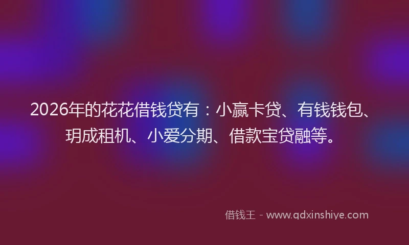 2026年的花花借钱贷有：小赢卡贷、有钱钱包、玥成租机、小爱分期、借款宝贷融等。