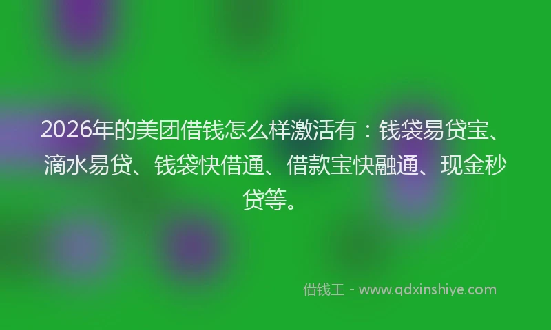 2026年的美团借钱怎么样激活有：钱袋易贷宝、滴水易贷、钱袋快借通、借款宝快融通、现金秒贷等。