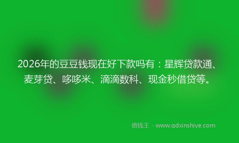 2026年的豆豆钱现在好下款吗有：星辉贷款通、麦芽贷、哆哆米、滴滴数科、现金秒借贷等。
