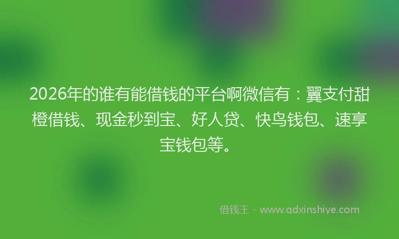 2026年的谁有能借钱的平台啊微信有：翼支付甜橙借钱、现金秒到宝、好人贷、快鸟钱包、速享宝钱包等。
