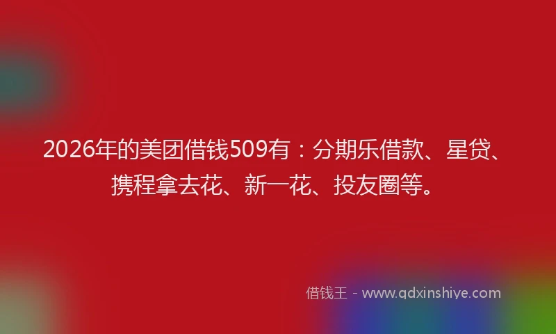 2026年的美团借钱509有：分期乐借款、星贷、携程拿去花、新一花、投友圈等。