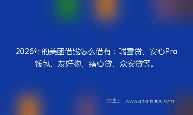 2026年的美团借钱怎么借有：瑞雪贷、安心Pro钱包、友好物、臻心贷、众安贷等。