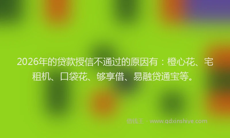 2026年的贷款授信不通过的原因有：橙心花、宅租机、口袋花、够享借、易融贷通宝等。