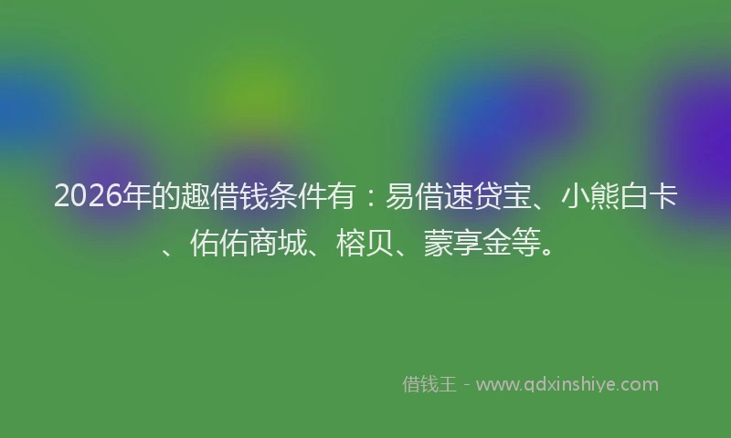 2026年的趣借钱条件有：易借速贷宝、小熊白卡、佑佑商城、榕贝、蒙享金等。
