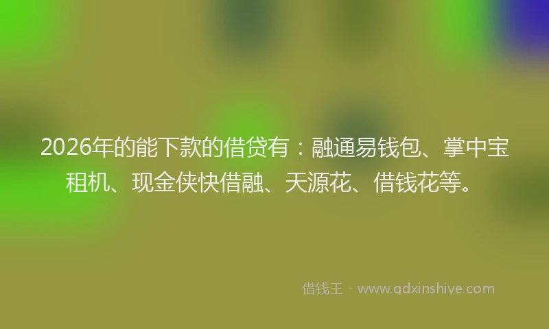 2026年的能下款的借贷有：融通易钱包、掌中宝租机、现金侠快借融、天源花、借钱花等。