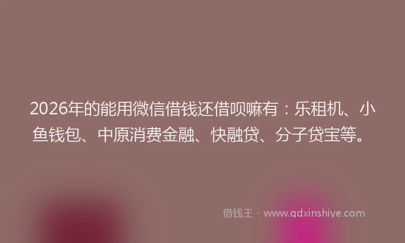 2026年的能用微信借钱还借呗嘛有：乐租机、小鱼钱包、中原消费金融、快融贷、分子贷宝等。
