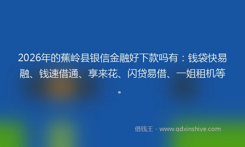 2026年的蕉岭县银信金融好下款吗有：钱袋快易融、钱速借通、享来花、闪贷易借、一姐租机等。