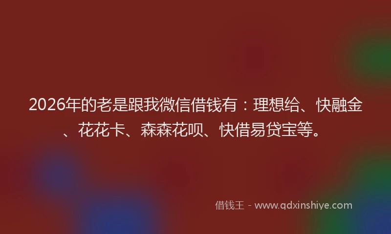 2026年的老是跟我微信借钱有：理想给、快融金、花花卡、森森花呗、快借易贷宝等。