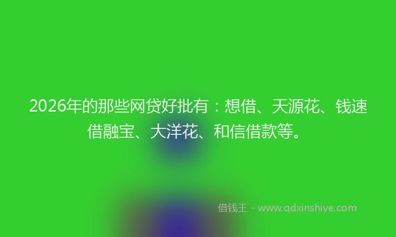 2026年的那些网贷好批有：想借、天源花、钱速借融宝、大洋花、和信借款等。