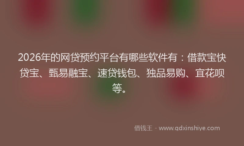 2026年的网贷预约平台有哪些软件有：借款宝快贷宝、甄易融宝、速贷钱包、独品易购、宜花呗等。