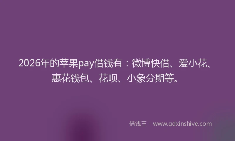 2026年的苹果pay借钱有：微博快借、爱小花、惠花钱包、花呗、小象分期等。