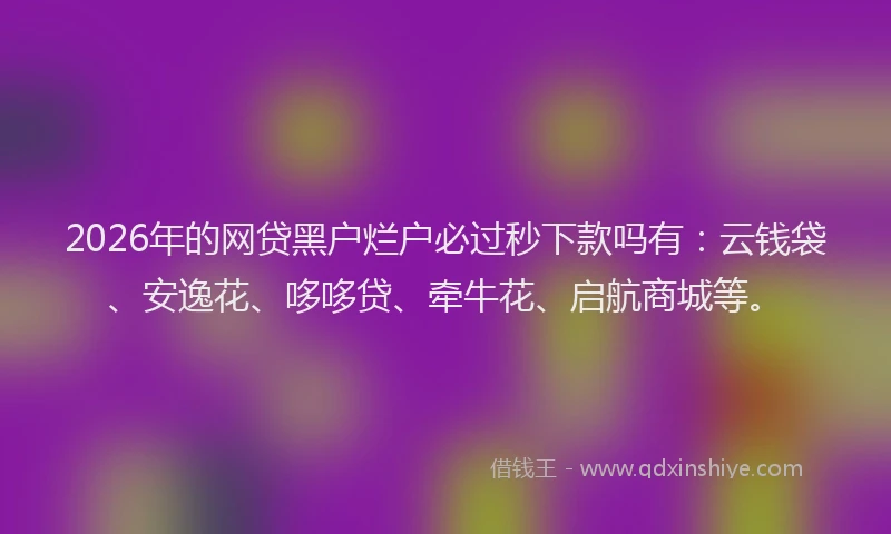 2026年的网贷黑户烂户必过秒下款吗有：云钱袋、安逸花、哆哆贷、牵牛花、启航商城等。