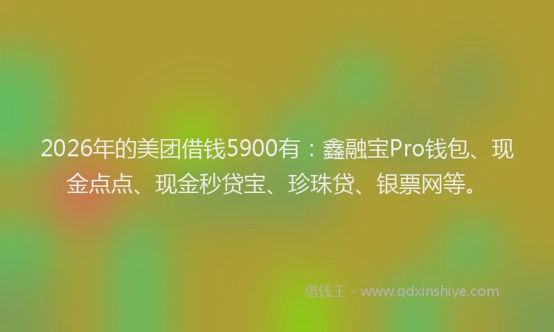 2026年的美团借钱5900有：鑫融宝Pro钱包、现金点点、现金秒贷宝、珍珠贷、银票网等。