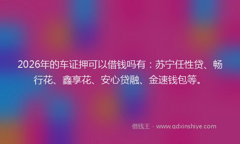 2026年的车证押可以借钱吗有：苏宁任性贷、畅行花、鑫享花、安心贷融、金速钱包等。