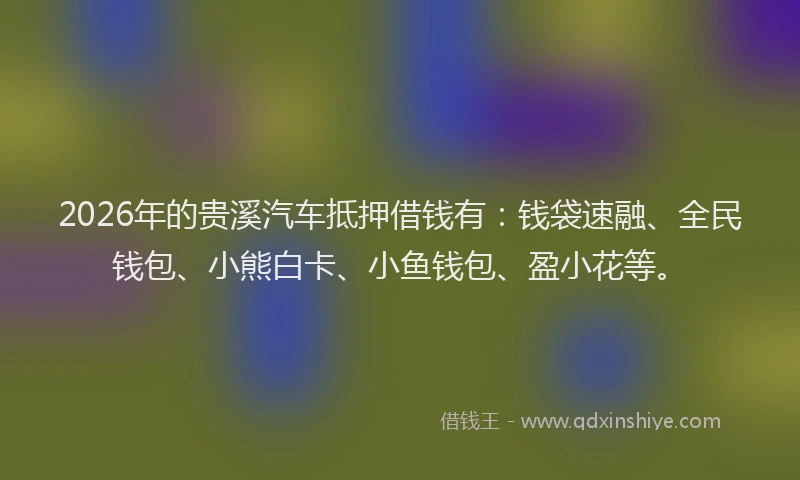 2026年的贵溪汽车抵押借钱有：钱袋速融、全民钱包、小熊白卡、小鱼钱包、盈小花等。