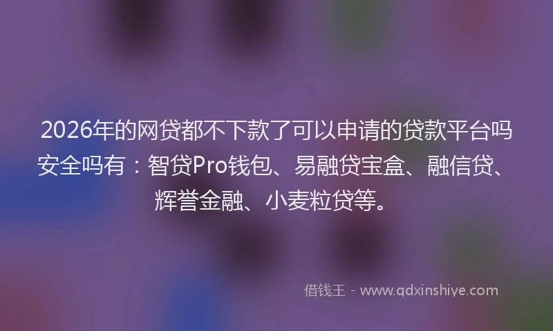 2026年的网贷都不下款了可以申请的贷款平台吗安全吗有：智贷Pro钱包、易融贷宝盒、融信贷、辉誉金融、小麦粒贷等。
