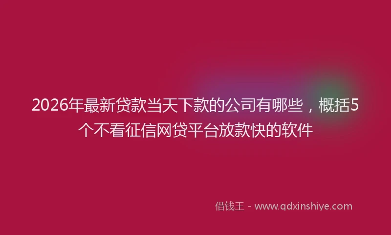 2026年最新贷款当天下款的公司有哪些，概括5个不看征信网贷平台放款快的软件