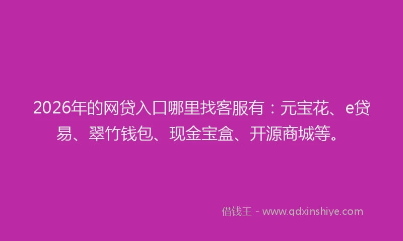 2026年的网贷入口哪里找客服有：元宝花、e贷易、翠竹钱包、现金宝盒、开源商城等。