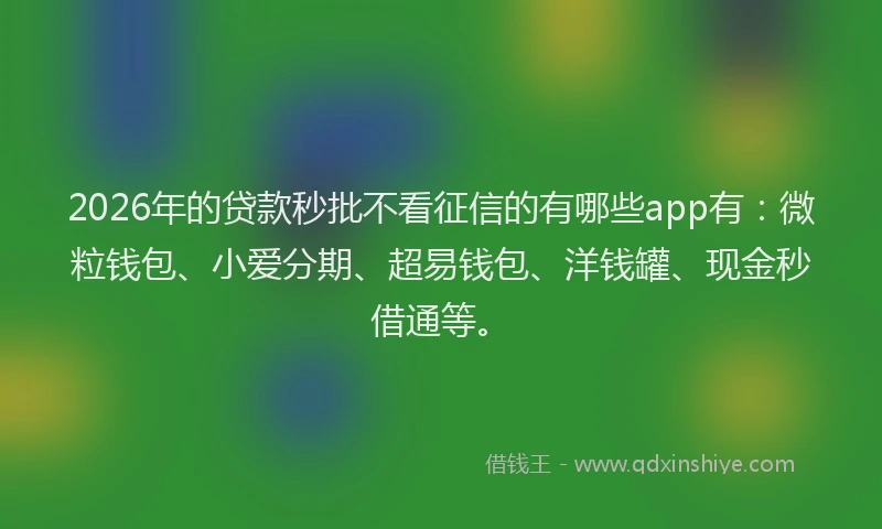 2026年的贷款秒批不看征信的有哪些app有：微粒钱包、小爱分期、超易钱包、洋钱罐、现金秒借通等。